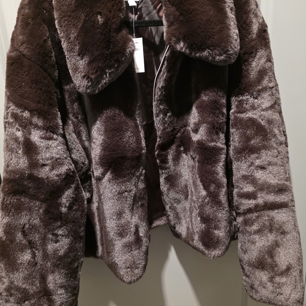 GAP Dark Brown Faux Fur Jacket - Picture 6 of 12